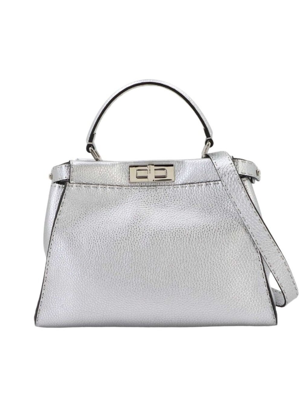 Fendi Selleria Peekaboo Regular 2-Way Bag Leather Silver